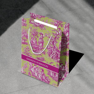 Sac Cadeau Moyen Campagne française verte rose élégante vintage