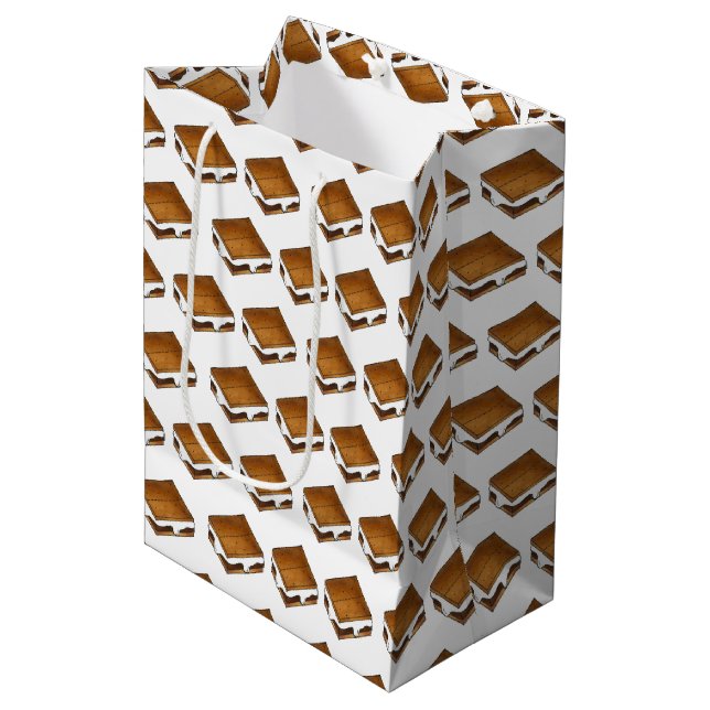 Sac Cadeau Moyen Camping de Marshmallow grillé S'mores Smores (Devant Angle)