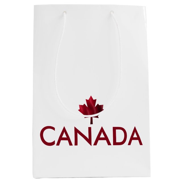 Sac Cadeau Moyen Canada avec feuille d'érable ondulée rouge (Devant)