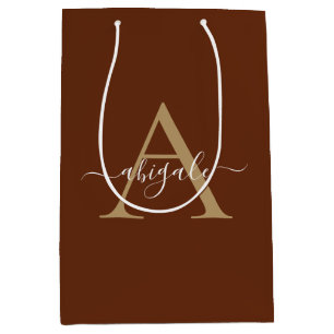 Sac Cadeau Moyen Canalisé Cinnamon Marron Or   Élégant Minimaliste