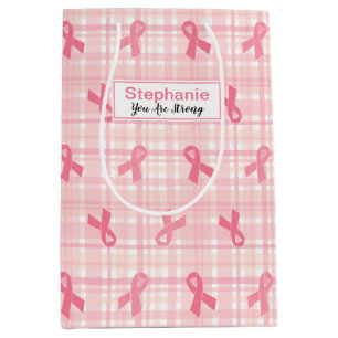Sac Cadeau Moyen Cancer du sein Pink Ribbon Plaid Motif