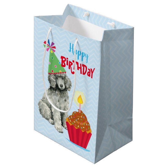Sac Cadeau Moyen Caniche d'anniversaire (Devant Angle)