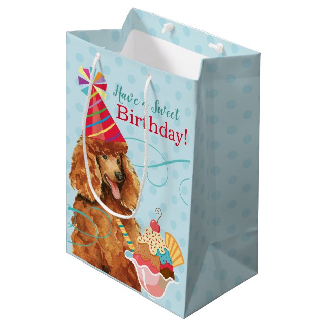 Sac Cadeau Moyen Caniche d'anniversaire doux (Devant Angle)