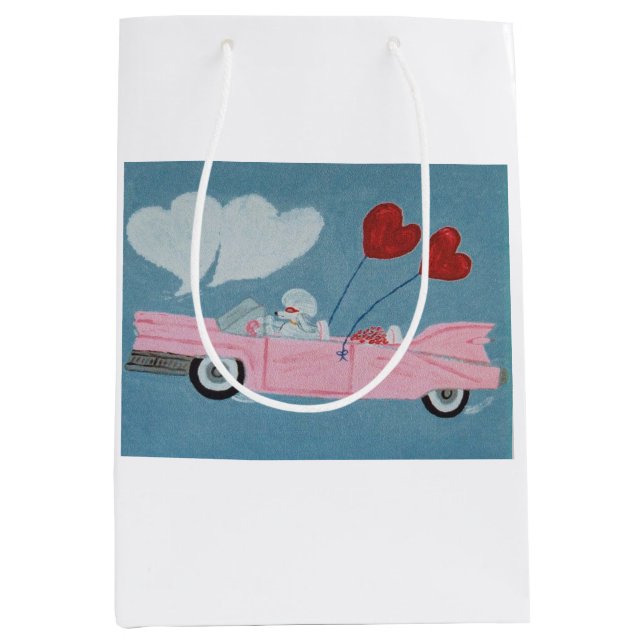 Sac Cadeau Moyen Caniche dans une décapotable rose (Devant)