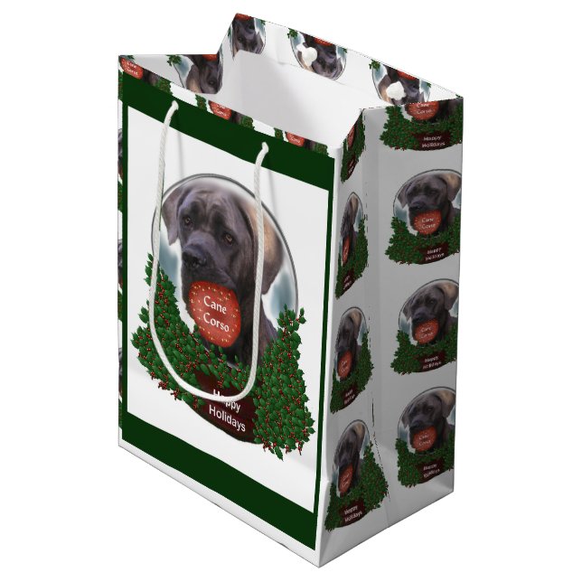 Sac Cadeau Moyen Canne Corso Noël (Devant Angle)