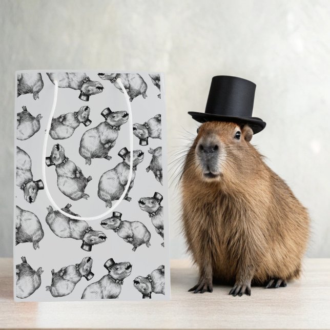 Sac Cadeau Moyen Capybara Avec Chapeau Haut (Capybara gift Bag )
