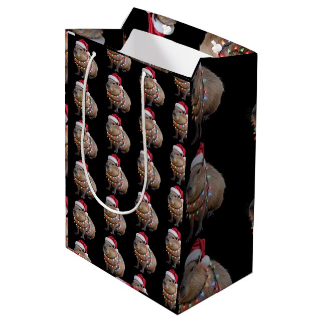 Sac Cadeau Moyen Capybara Christmas Lights Xmas Holiday Cappy (Dos Angle)