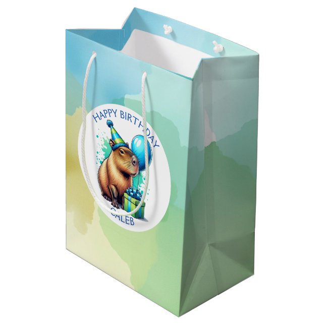 Sac Cadeau Moyen  Capybara Themed Boy's Birthday Party Personalized (Dos Angle)