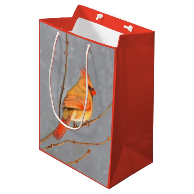 Sac Cadeau Moyen Cardinal sur la peinture de branche - Art original (Devant Angle)