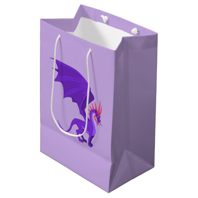 Sac Cadeau Moyen Caricature de dragon violet (Devant Angle)