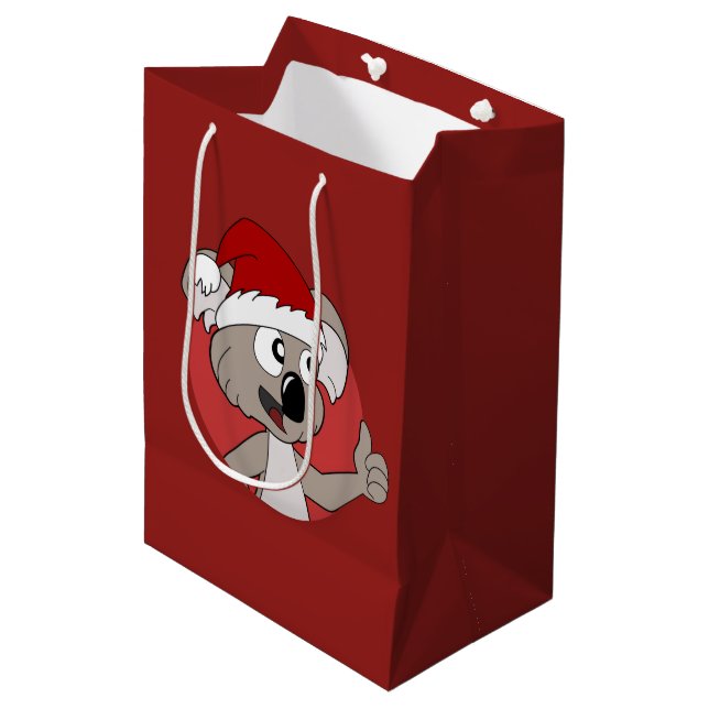Sac Cadeau Moyen Caricature de koala de Noël (Devant Angle)