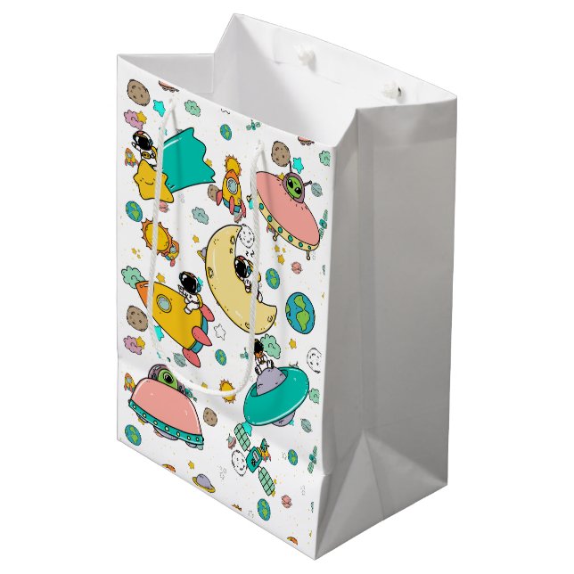 Sac Cadeau Moyen Caricature spatiale astronaute (Devant Angle)