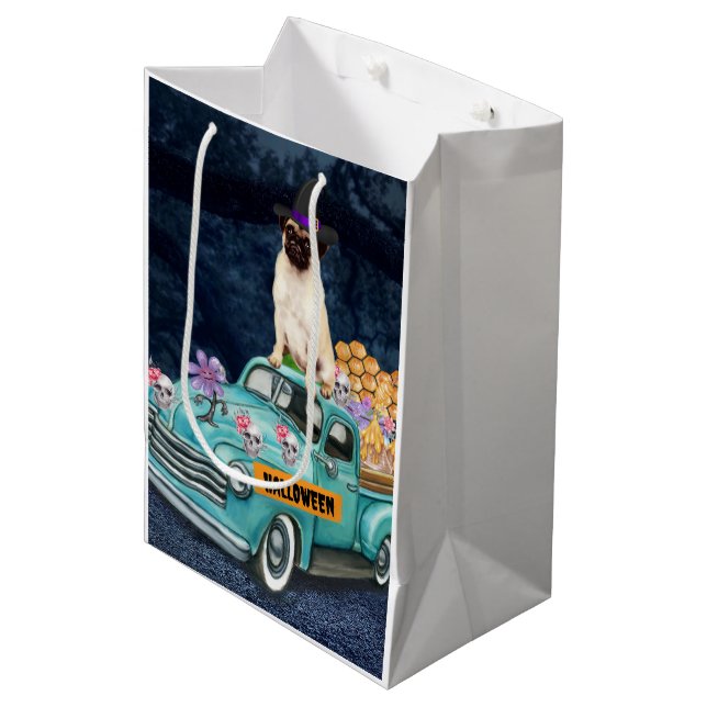 Sac Cadeau Moyen Carlin Chien Halloween Camion Effrayant Nuit (Devant Angle)