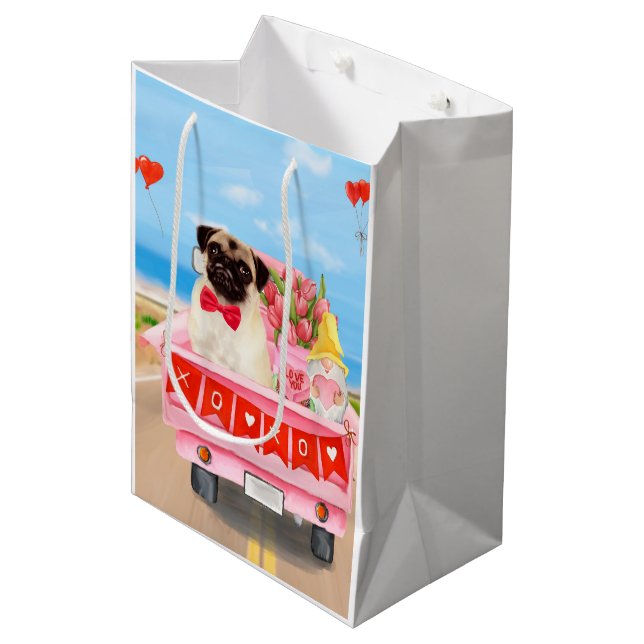Sac Cadeau Moyen Carlin Chien Saint-Valentin Coeurs de camion (Devant Angle)