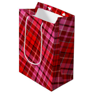 Sac Cadeau Moyen Carreau Tartan Rouge Grenat Rose Design 