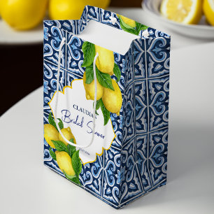 Sac Cadeau Moyen Carreaux bleus citron Amalfi Positano douche nupti