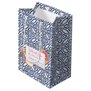 Sac Cadeau Moyen Carreaux Bleus Et Blancs Wedding shower D'Oeuvres 