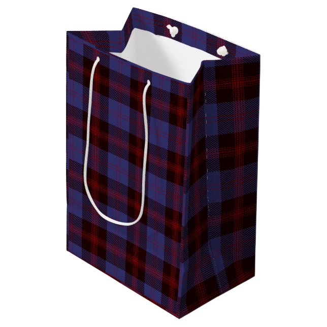 Sac Cadeau Moyen Carreaux de buffle bleu marine rouge  (Devant Angle)