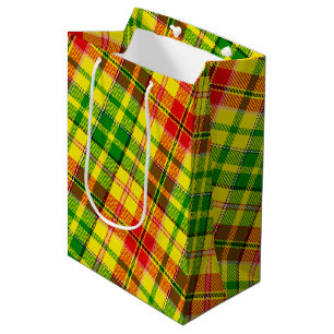 Sac Cadeau Moyen Carreaux Tartan Jaune Rouge Vert Design