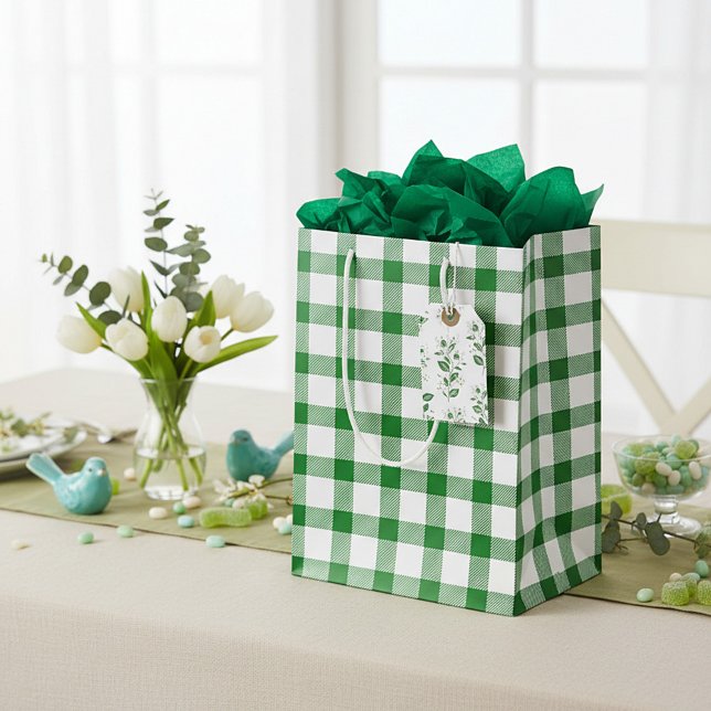 Sac Cadeau Moyen Carreaux verts  (Créateur téléchargé)