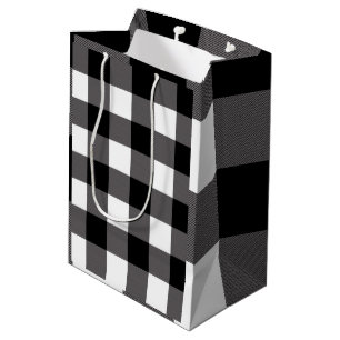 Sac Cadeau Moyen Carrés à carreaux blancs et noirs Buffalo Plaid