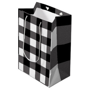 Sac Cadeau Moyen Carrés à carreaux noirs et blancs Buffalo Plaid