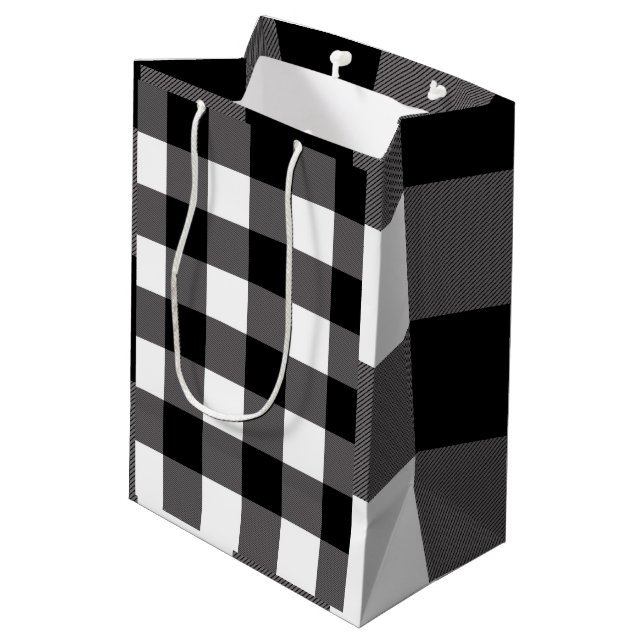 Sac Cadeau Moyen Carrés à damier blancs et noirs Buffalo Plaid (Dos Angle)
