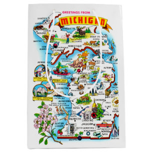 Sac Cadeau Moyen Carte colorée vintage du Michigan