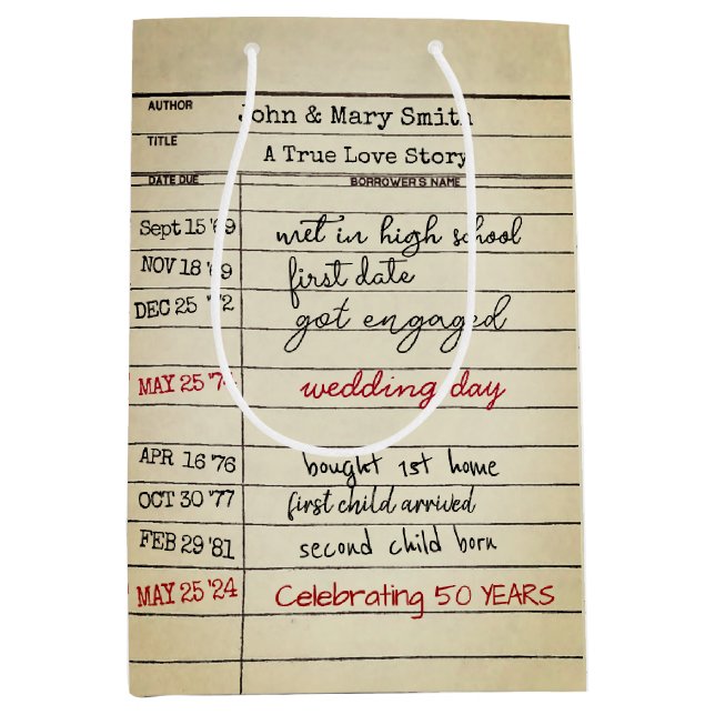 Sac Cadeau Moyen Carte de bibliothèque rétro 50e anniversaire (Devant)