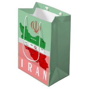 Sac Cadeau Moyen Carte de l'Iran avec drapeau et emblème