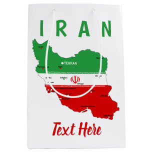 Sac Cadeau Moyen Carte de l'Iran avec drapeau et emblème
