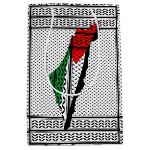 Sac Cadeau Moyen Carte de Palestine avec drapeau et Motif Keffiyeg