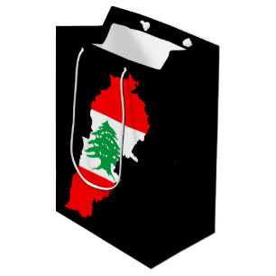 Sac Cadeau Moyen Carte du Liban avec drapeau