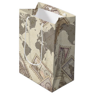 Sac Cadeau Moyen Carte du monde de timbres-poste vintage Voyage (2)