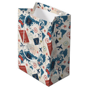 Sac Cadeau Moyen Carte du monde motif de voyage