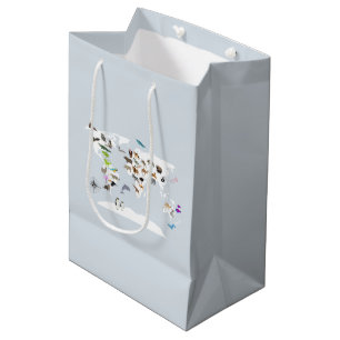 Sac Cadeau Moyen Carte du monde pour enfants Animaux