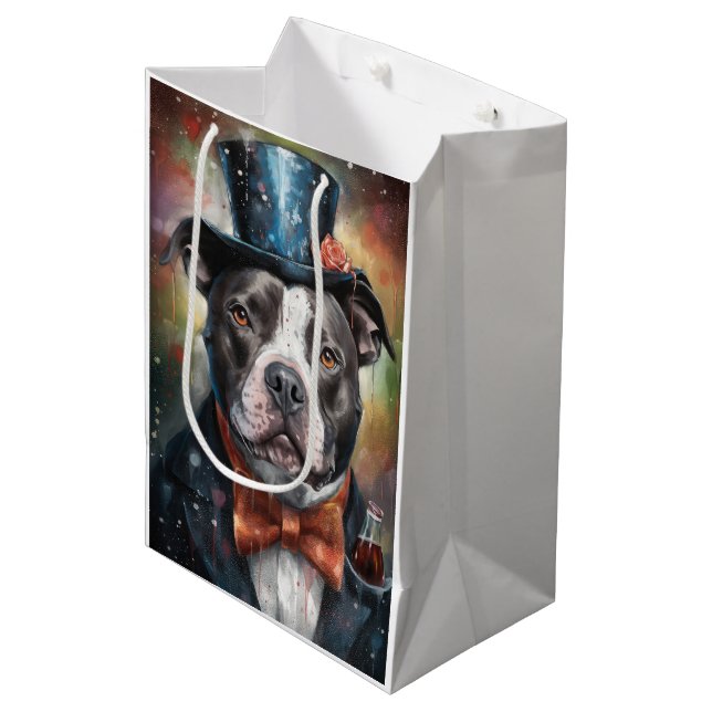 Sac Cadeau Moyen Carte du Nouvel An American Staffordshire (Devant Angle)