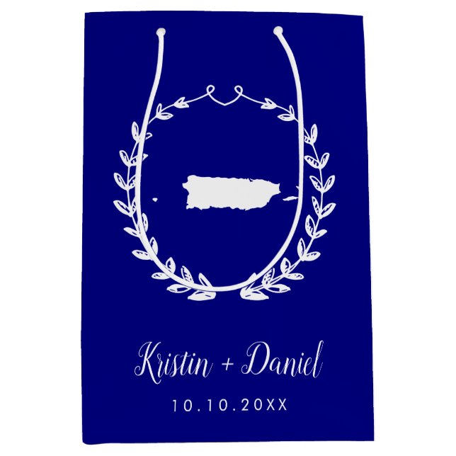 Sac Cadeau Moyen Carte Navy Blue Porto Rico Mariage Welcome Swag (Devant)