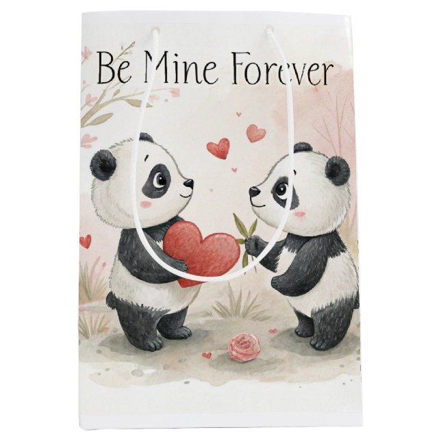 Sac Cadeau Moyen Carte Panda Romantique - Soyez à moi pour toujours (Devant)