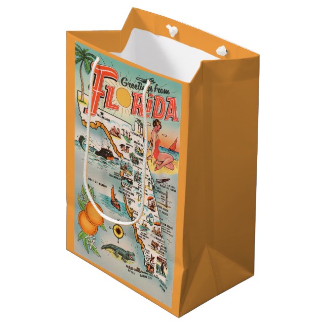 Sac Cadeau Moyen Carte vintage Floride attractions (Devant Angle)