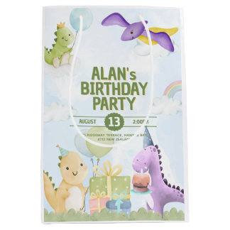 Sac Cadeau Moyen Cartes d'invitation d'anniversaire Dinosaure à l'a