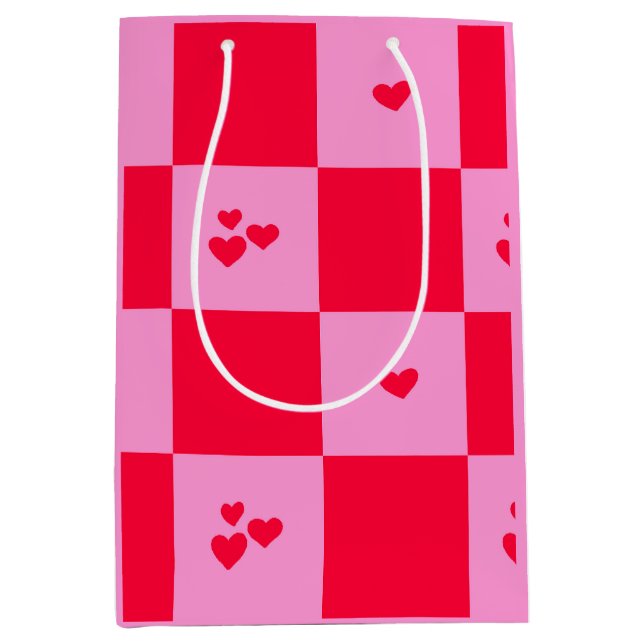 Sac Cadeau Moyen Cartes Grille rose et rouge (Devant)