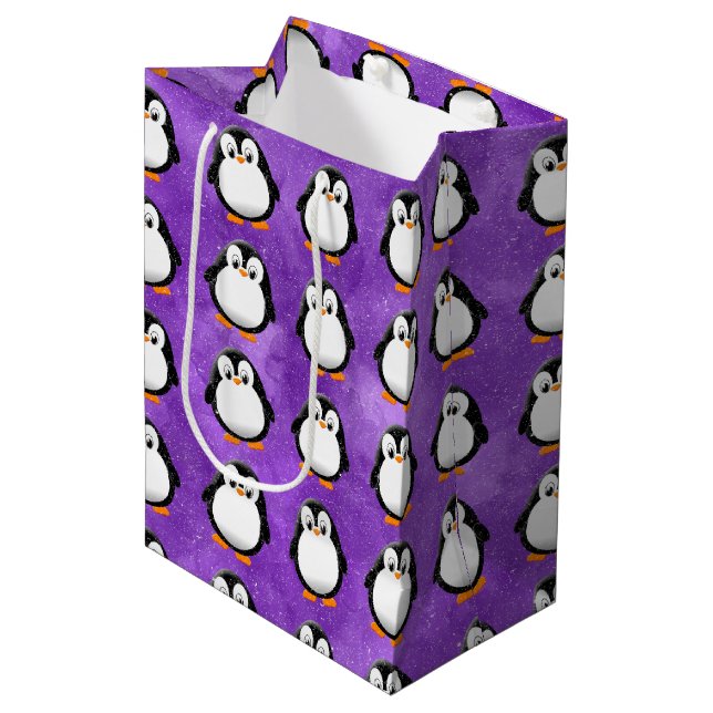 Sac Cadeau Moyen Carton en pingouin mignon personnalisé Aquarelle p (Devant Angle)