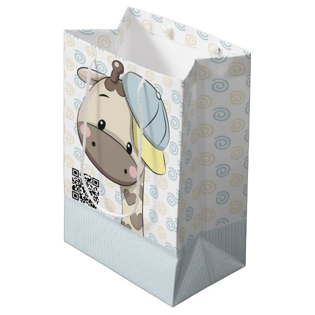 Sac Cadeau Moyen Cartoon personnalisé Baby Boy Giraffe (Devant Angle)