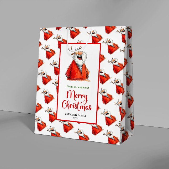 Sac Cadeau Moyen Cartoon Santa Claus playful holiday kids gift bag  (Cartoon Santa Claus playful holiday gift bag for kids)