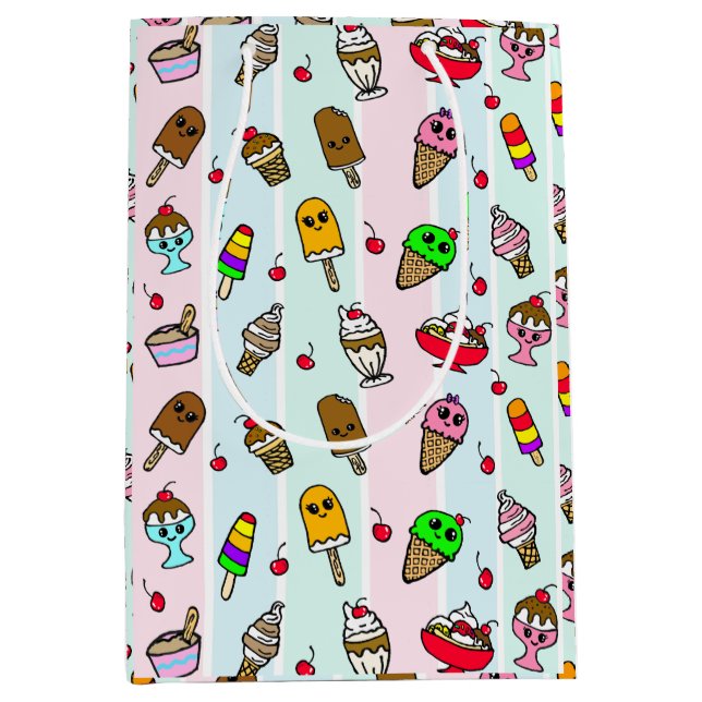 Sac Cadeau Moyen Cartoon Whimsical Crème de glace Anniversaire (Devant)