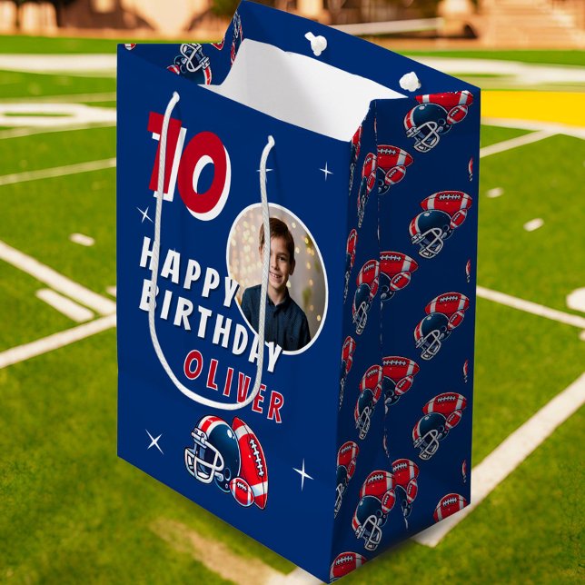 Sac Cadeau Moyen Casque de balle de football Caricature Photo Anniv (Créateur téléchargé)