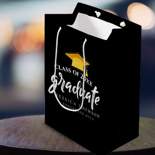 Sac Cadeau Moyen Casquette de la fête de graduation Black & Gold Fa