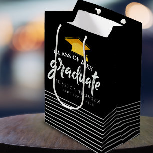 Sac Cadeau Moyen Casquette de la fête de graduation Black & Gold Fa