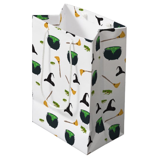 Sac Cadeau Moyen Casquette de sorcière Broom Caldron Motif Hallowee (Devant Angle)